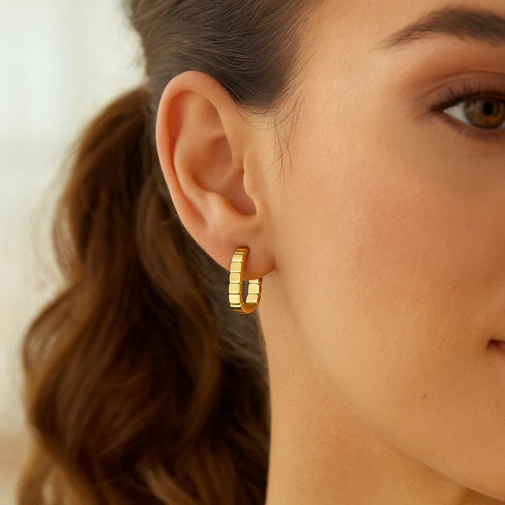 14K Yellow Gold Fancy Oval Hoop Earrings