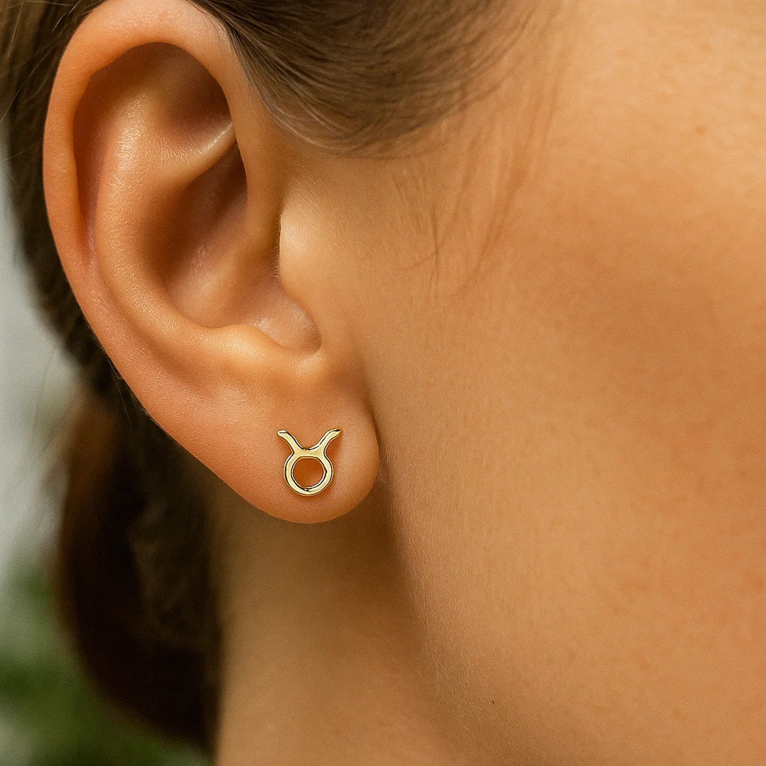 14K Yellow Gold Taurus Stud Earrings
