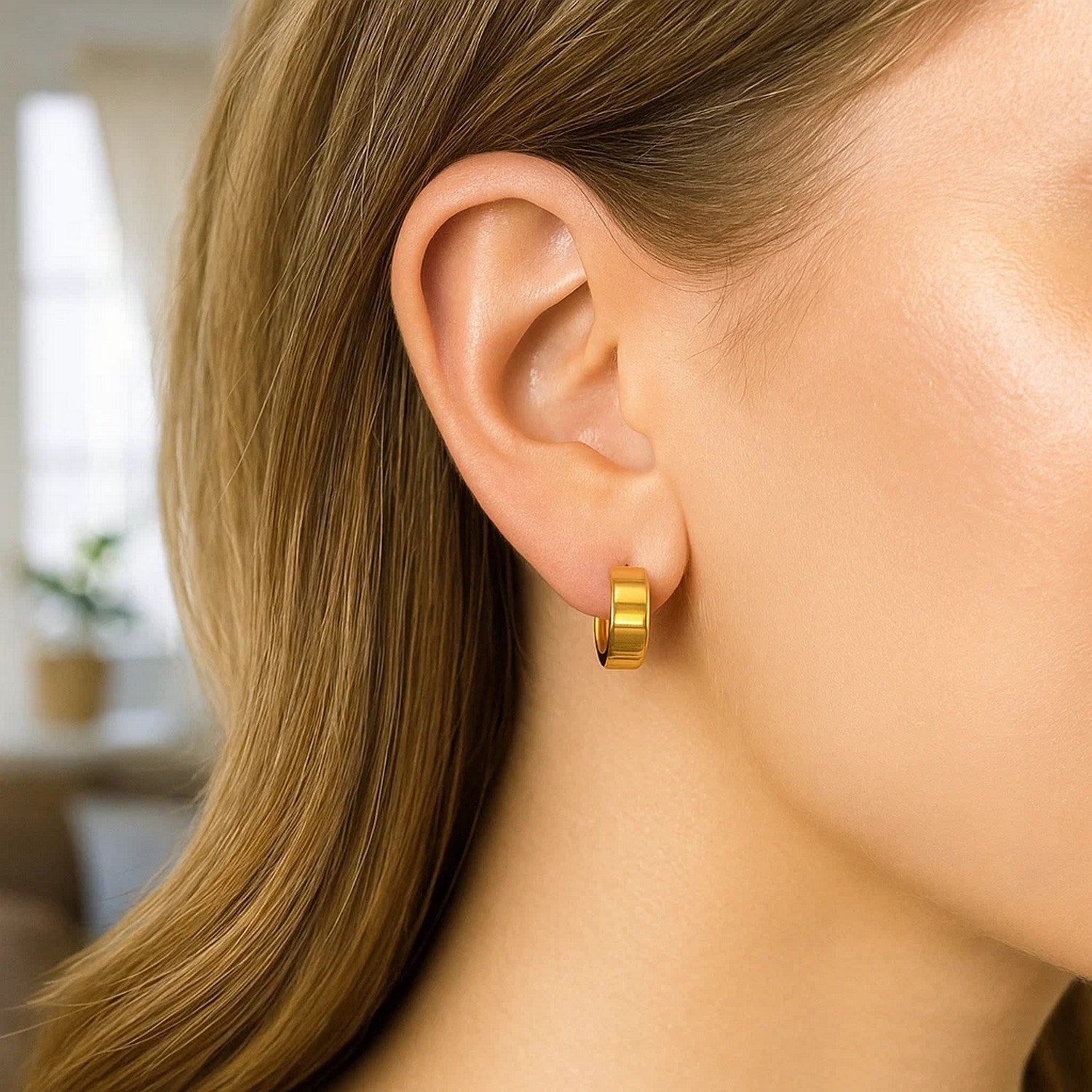 Small Tube Shaped Hoop Earrings in 14K Yellow Gold