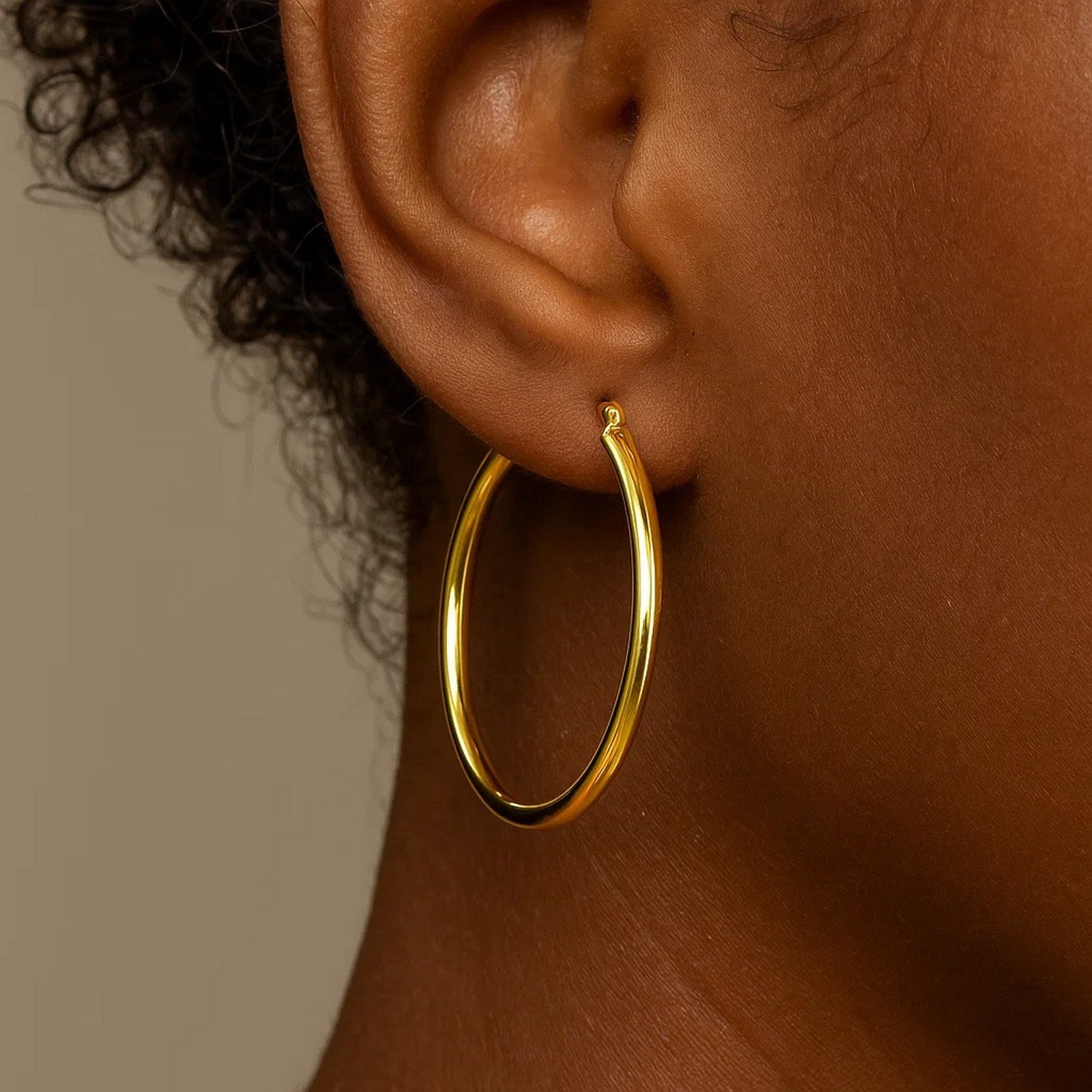 10k Yellow Gold Polished Hoop Earrings (3x40mm)