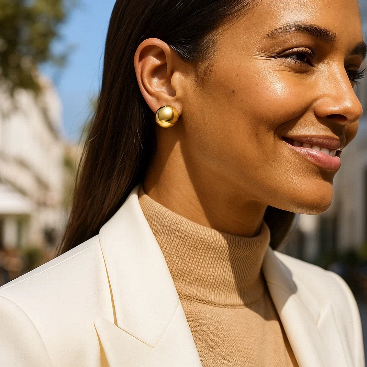 Puffed Up Button Stud Earrings in 14K Yellow Gold