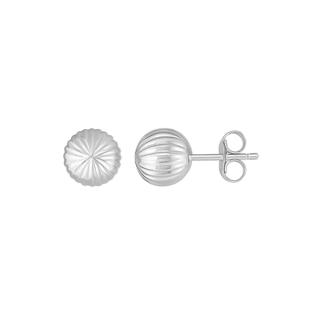 14K White Gold Ball Earrings with Linear Texture(5mm)