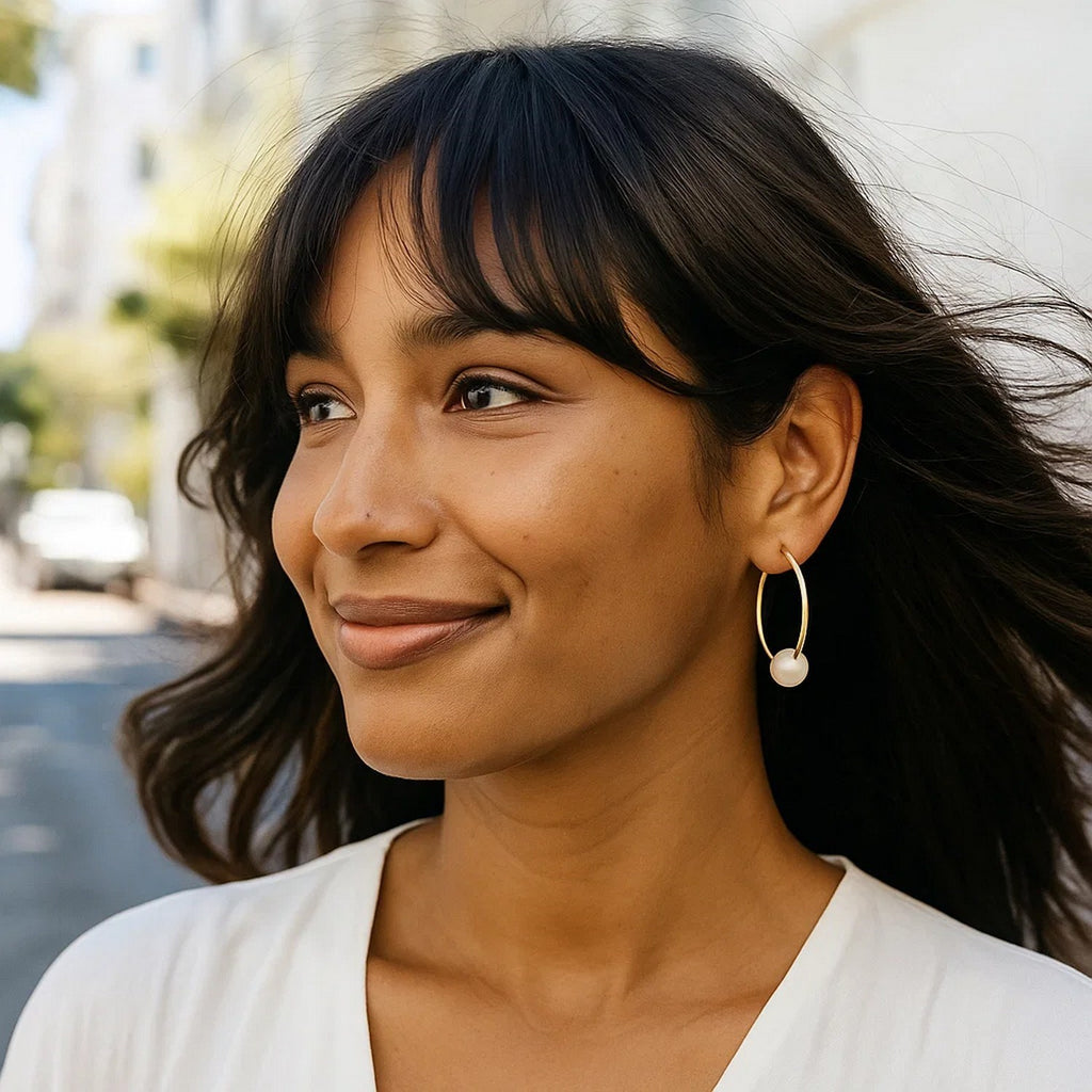 14k Yellow Gold Round Endless Pearl Earring(1x25mm)