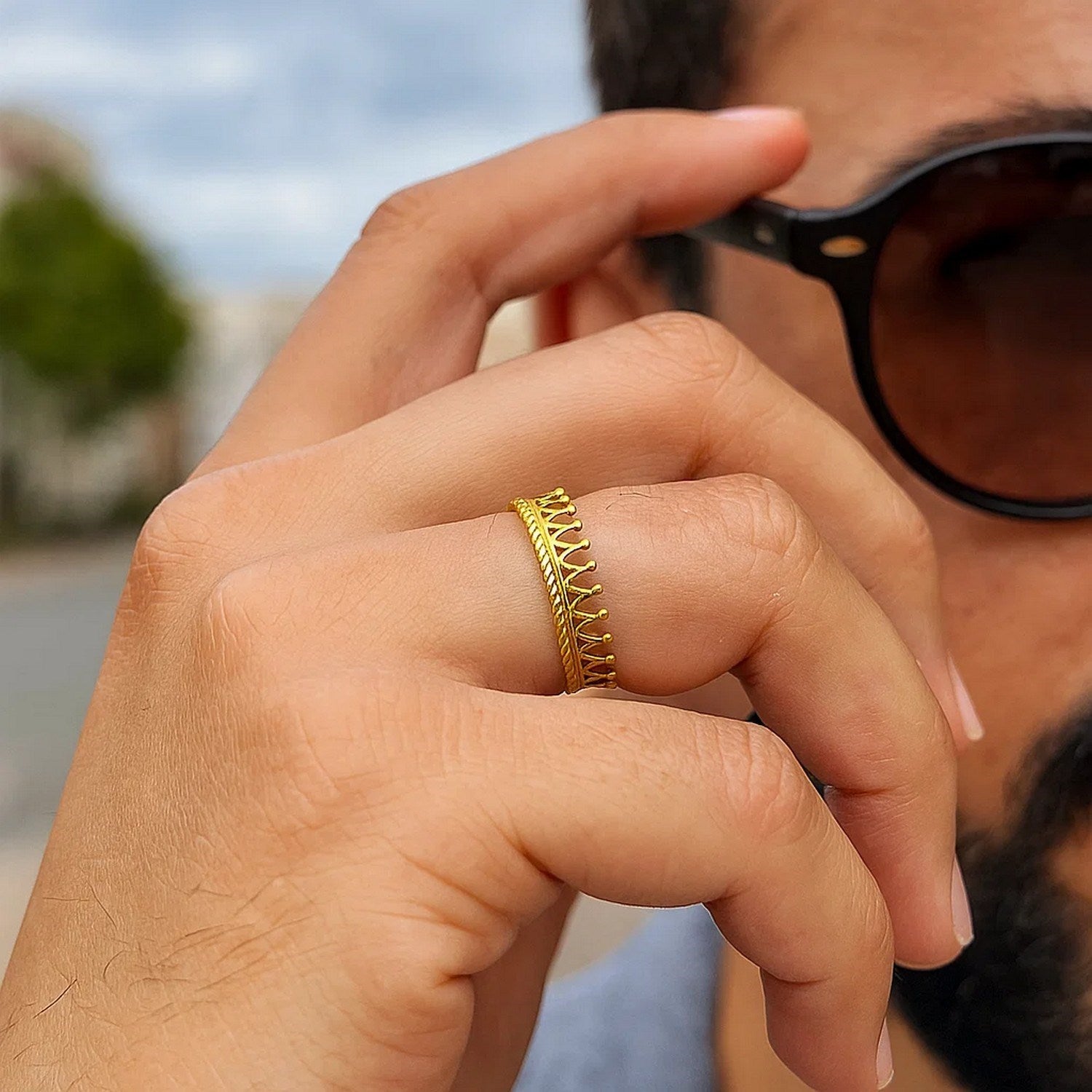 14k Yellow Gold Crown Motif Ring