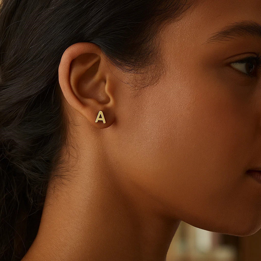 14K Yellow Gold Yours Truly Initial A Stud Earrings