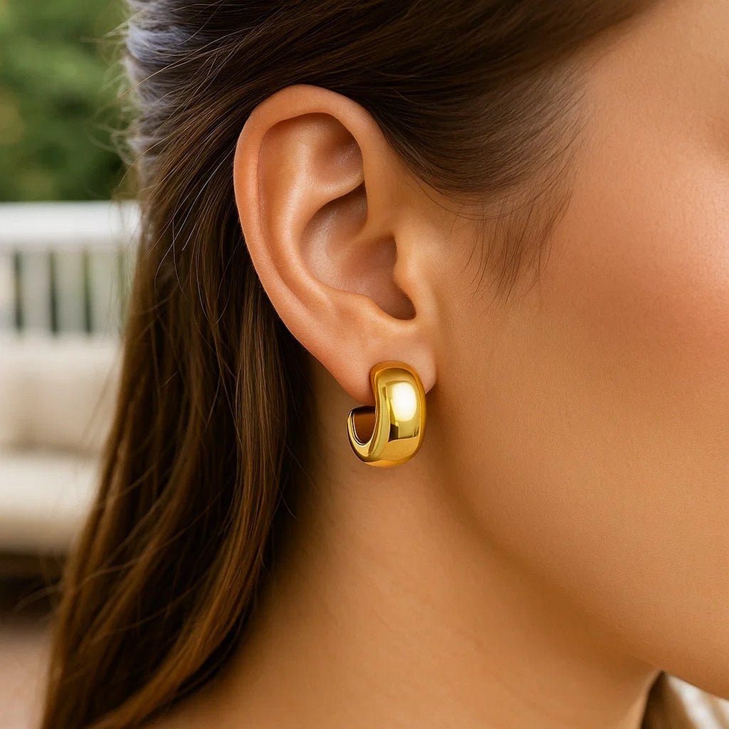 14K Yellow Gold Polished C Hoop Huggie Earrings