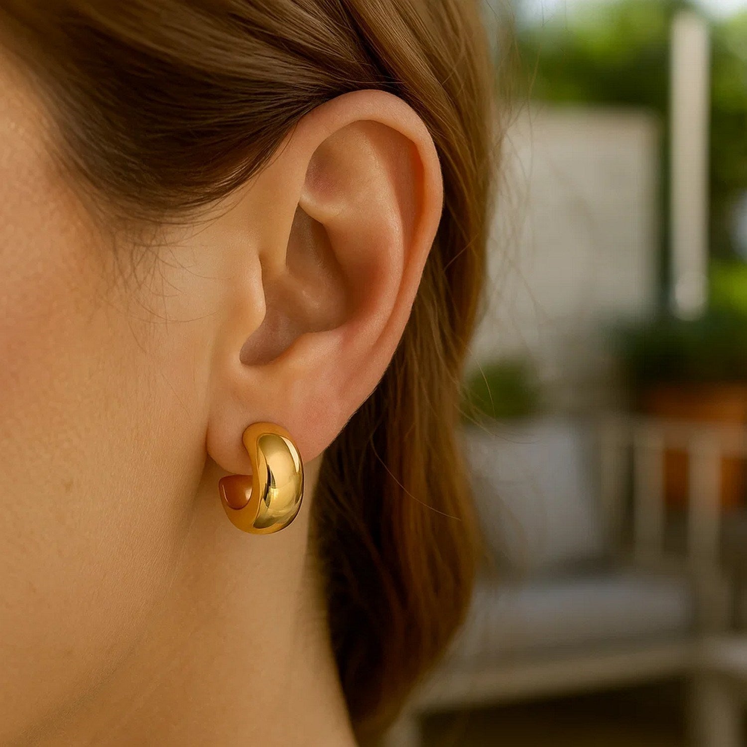 14K Yellow Gold Polished C Hoop Huggie Earrings