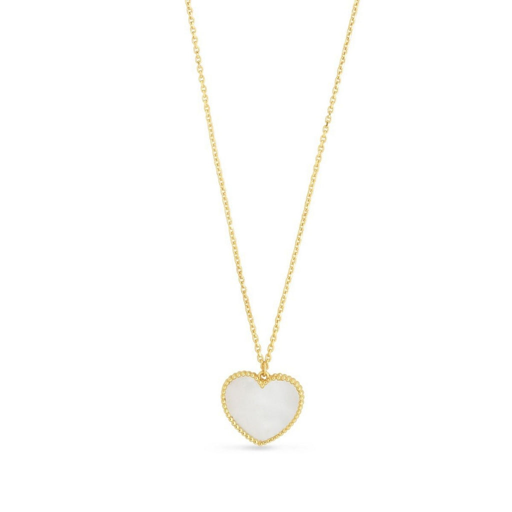 14k Yellow Gold High Polish Heart Pearl Paste Necklace