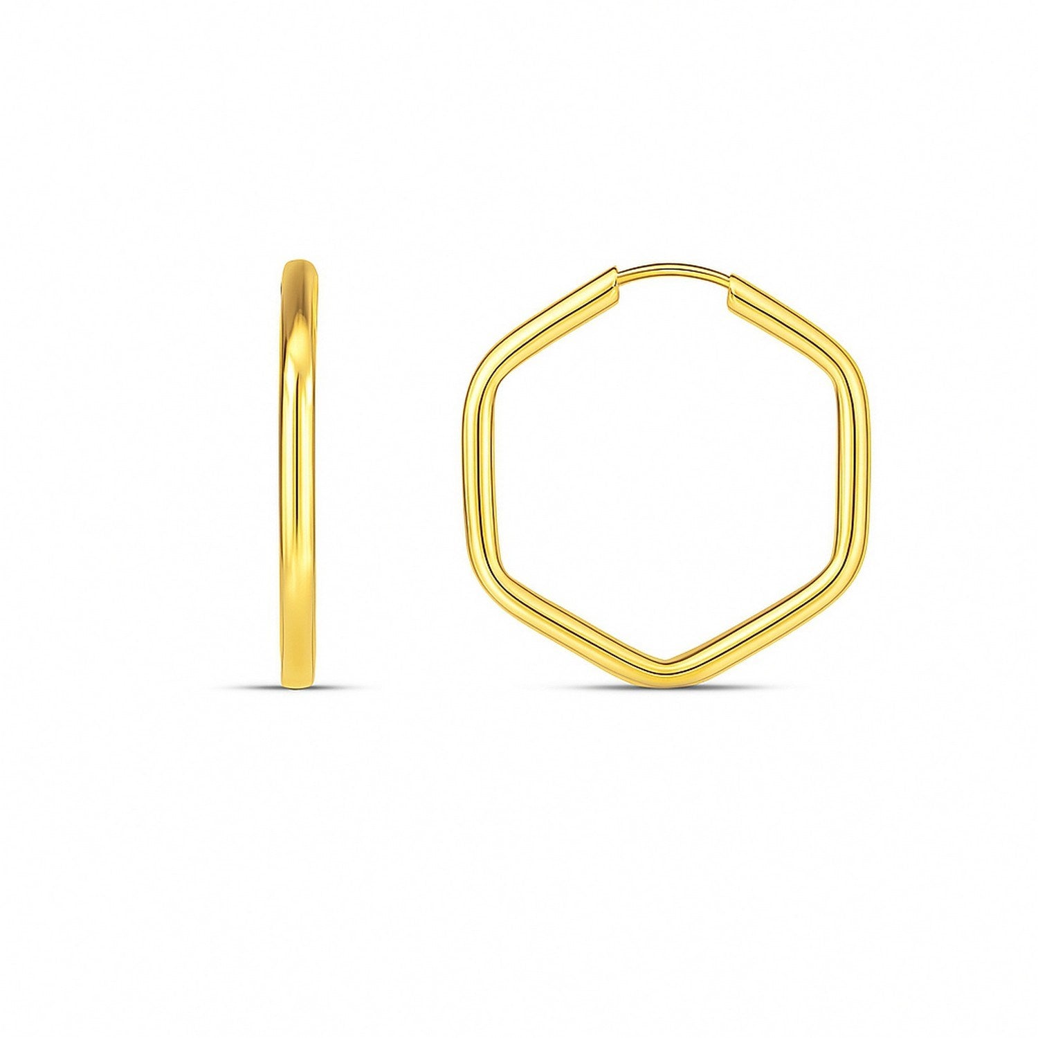 14k Yellow Gold Endless Hexagon Hoop Earrings