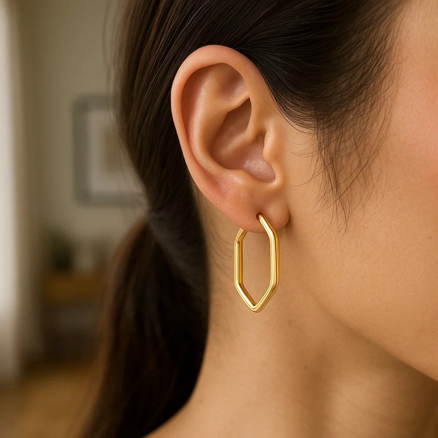 14k Yellow Gold Endless Hexagon Hoop Earrings