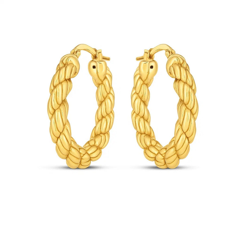 14k Yellow Gold Rope Hoop Earrings