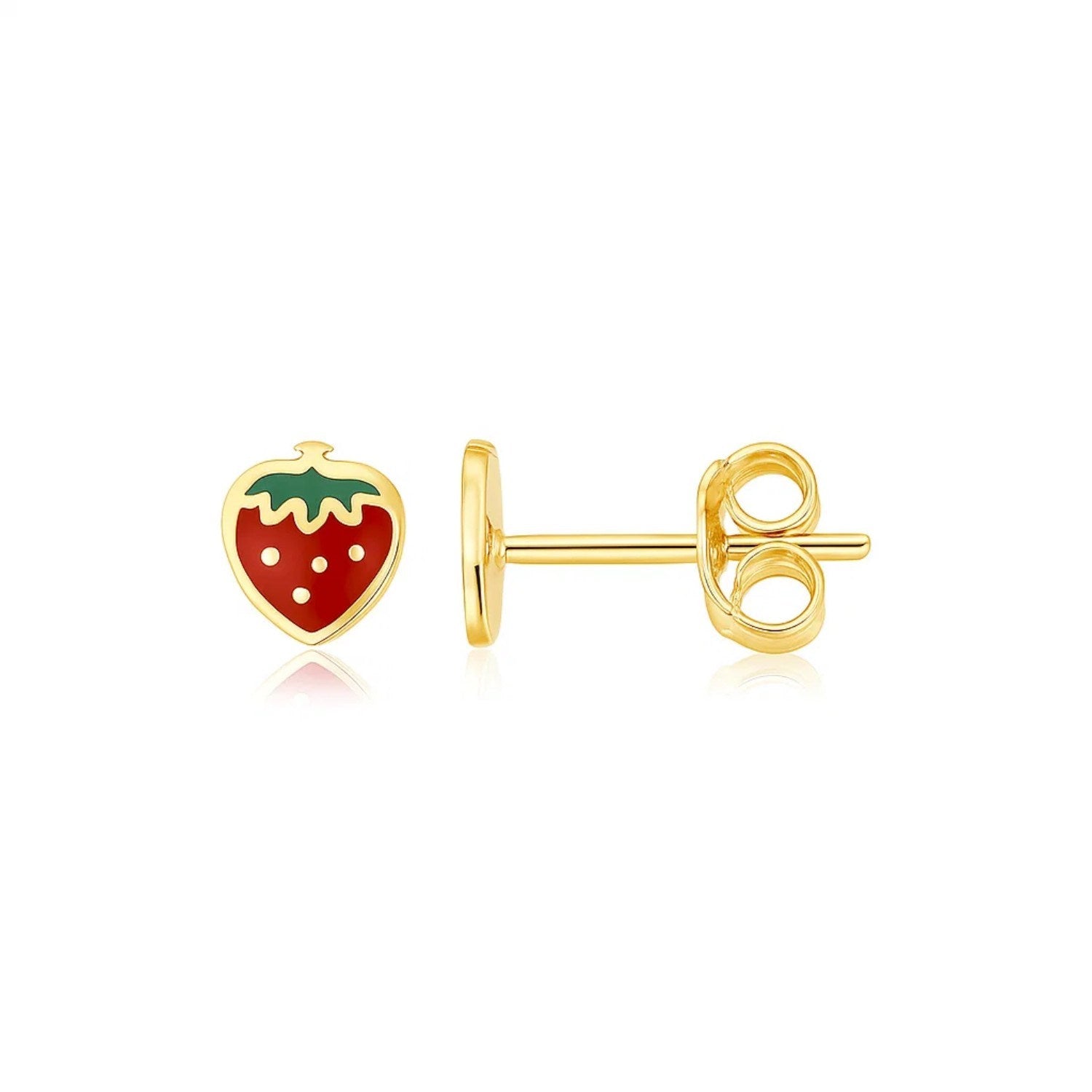 14k Yellow Gold Enameled Strawberry Childrens Earrings