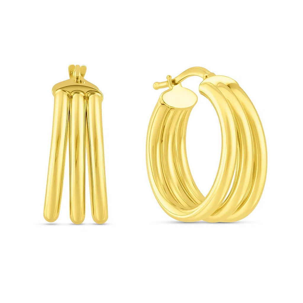 14K Yellow Gold Large Triple Row Hoop Earrings (15.00 mm)
