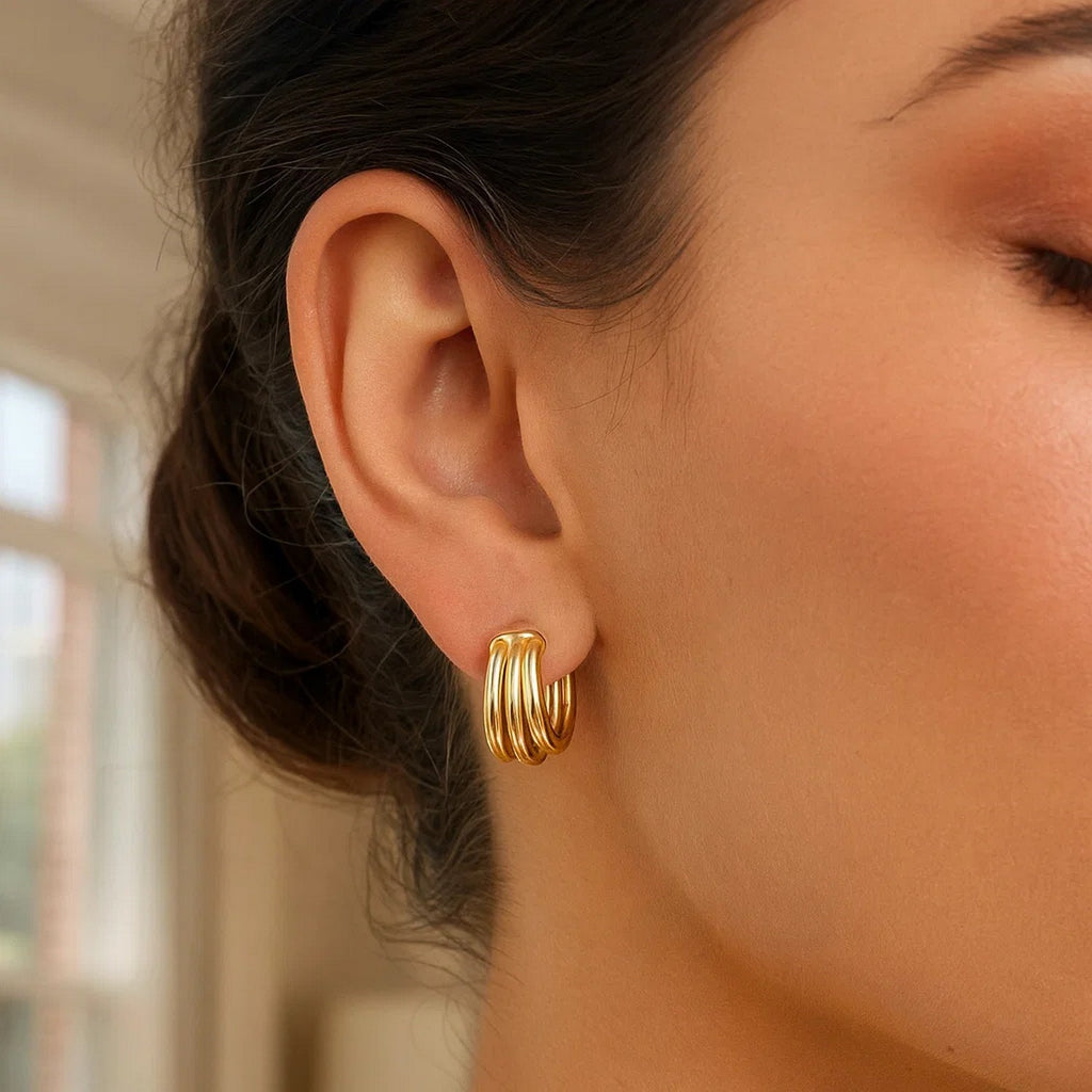 14K Yellow Gold Large Triple Row Hoop Earrings (15.00 mm)