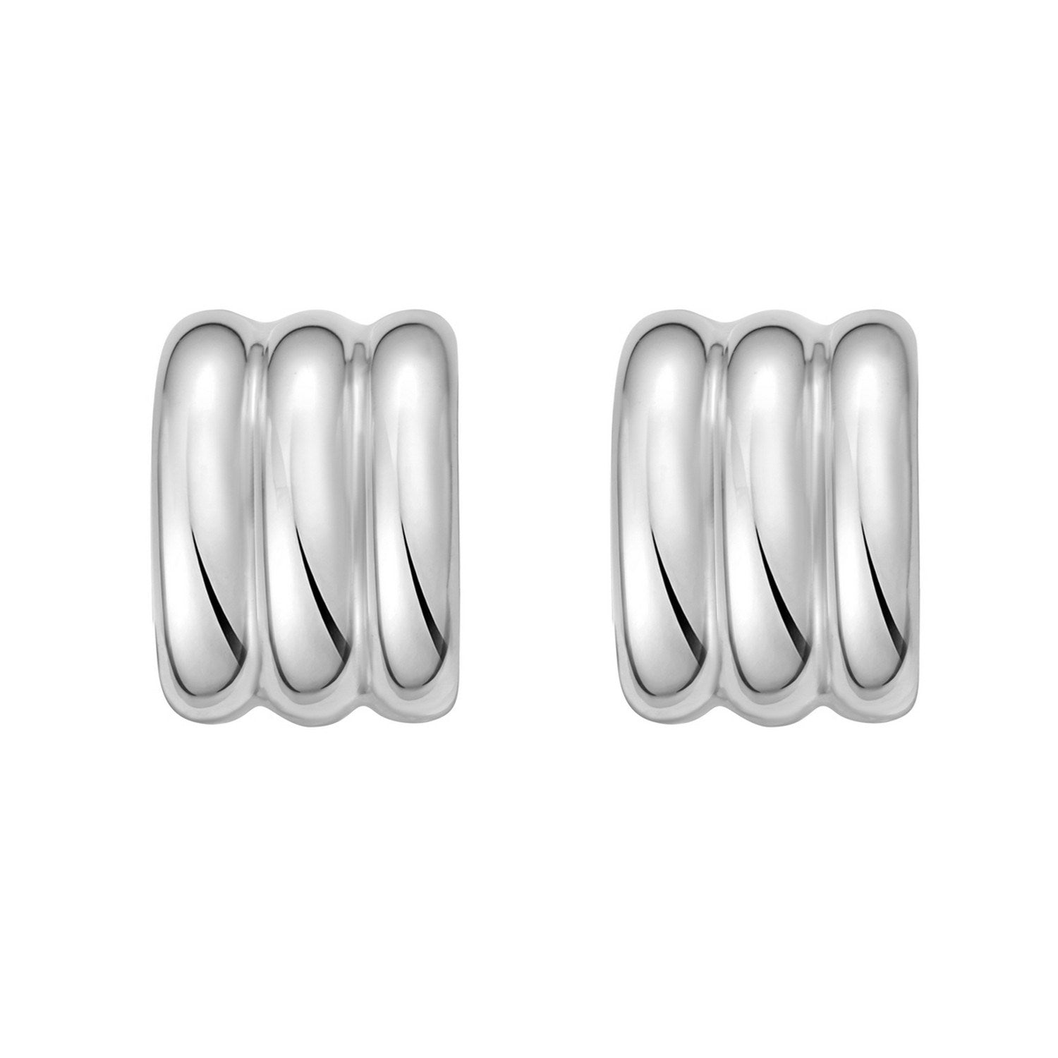 Sterling Silver Triple Row C Hoop Earrings