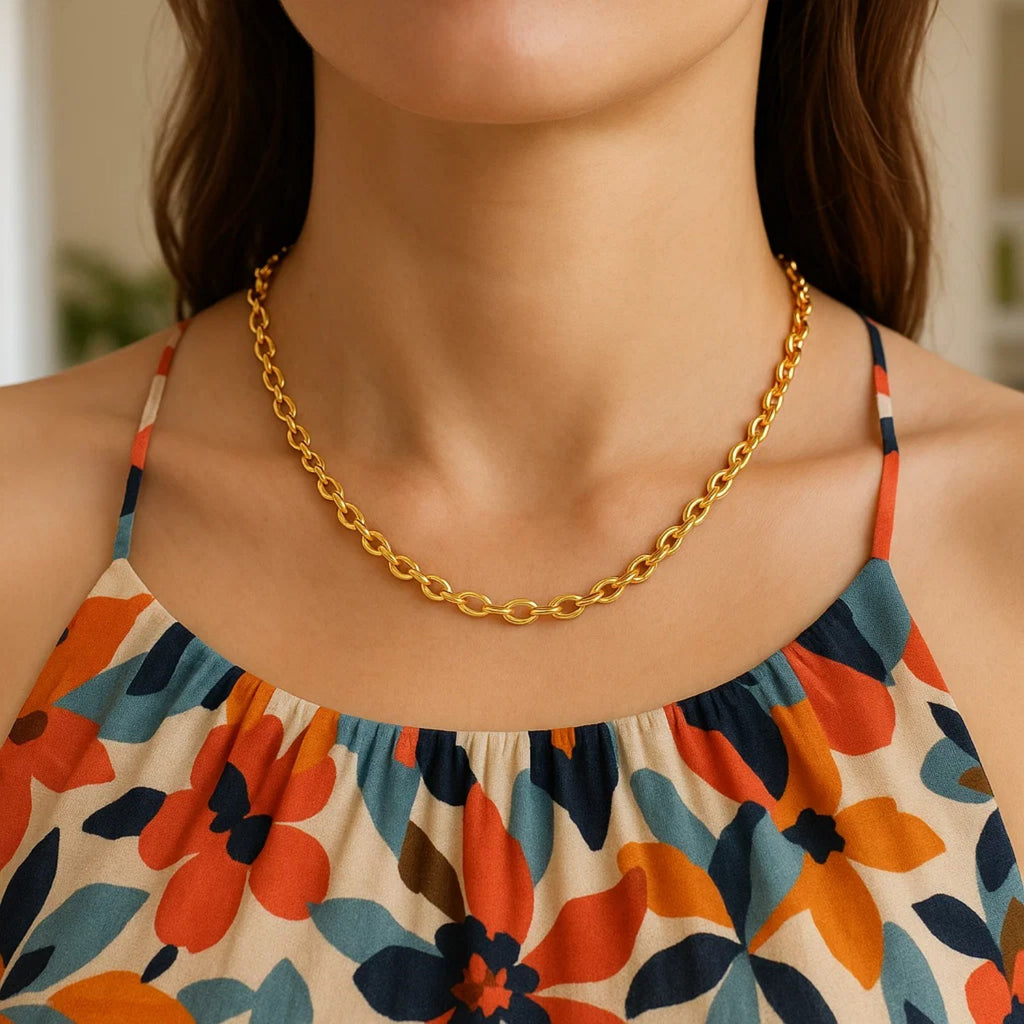 14K Yellow Gold Charm Link Cable Chain Necklace (3.30 mm)