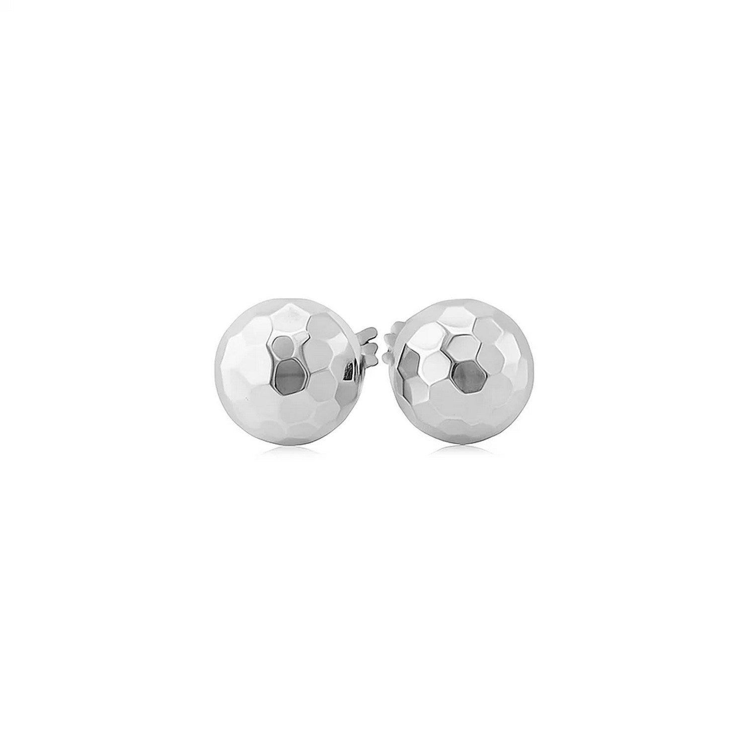 14k White Gold Ball Earrings with Faceted Texture(7mm)