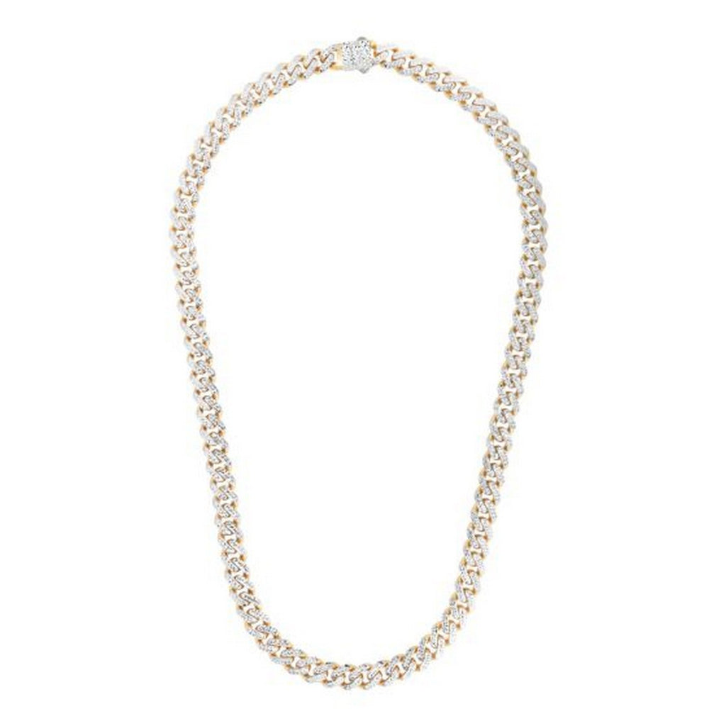 14k Two Tone Gold Miami Cuban Chain Necklace with White Pave