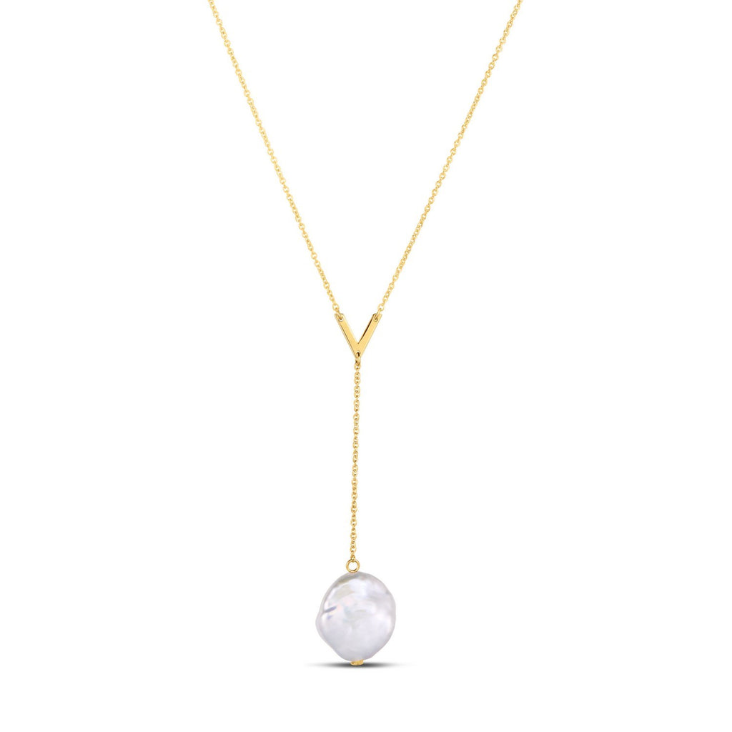 14k Yellow Gold Tesoro Pearl Lariat Necklace