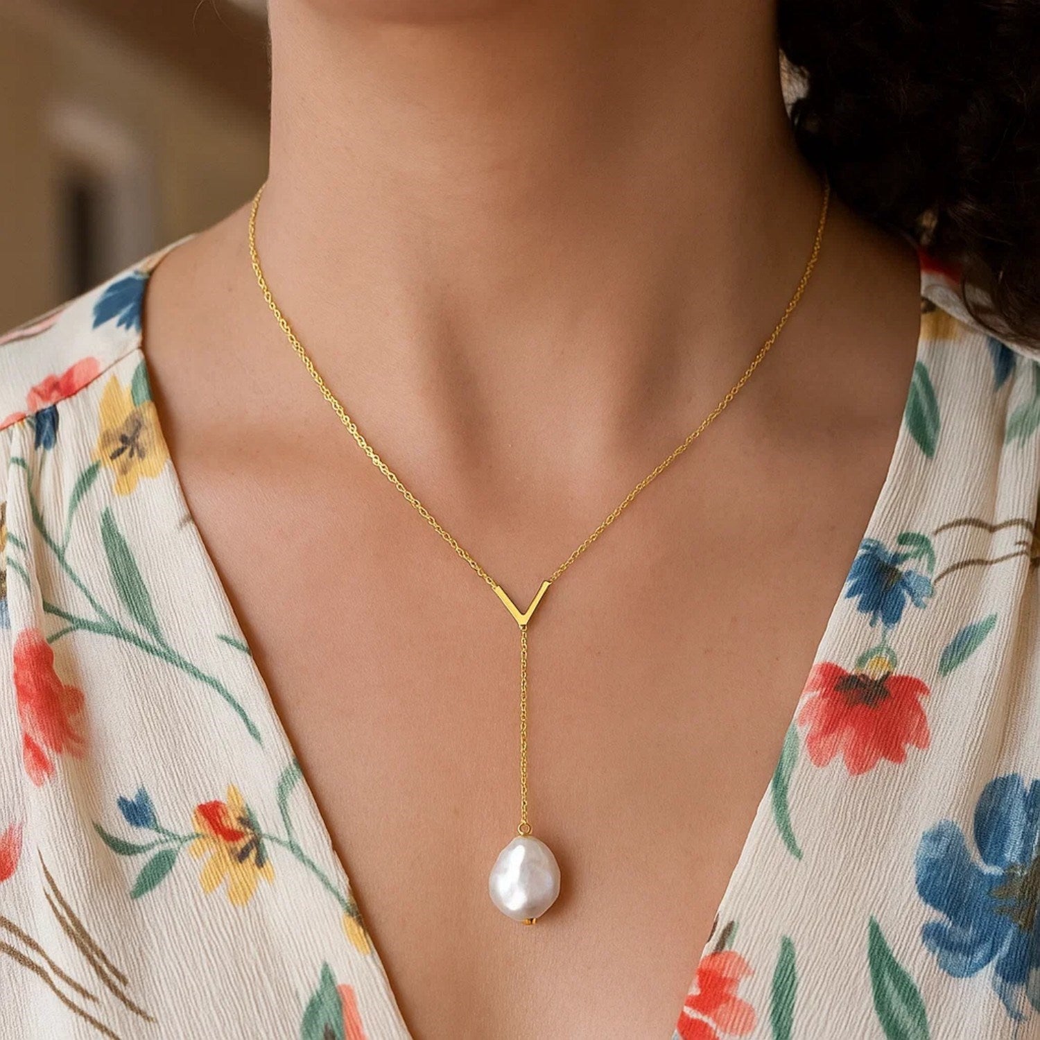 14k Yellow Gold Tesoro Pearl Lariat Necklace