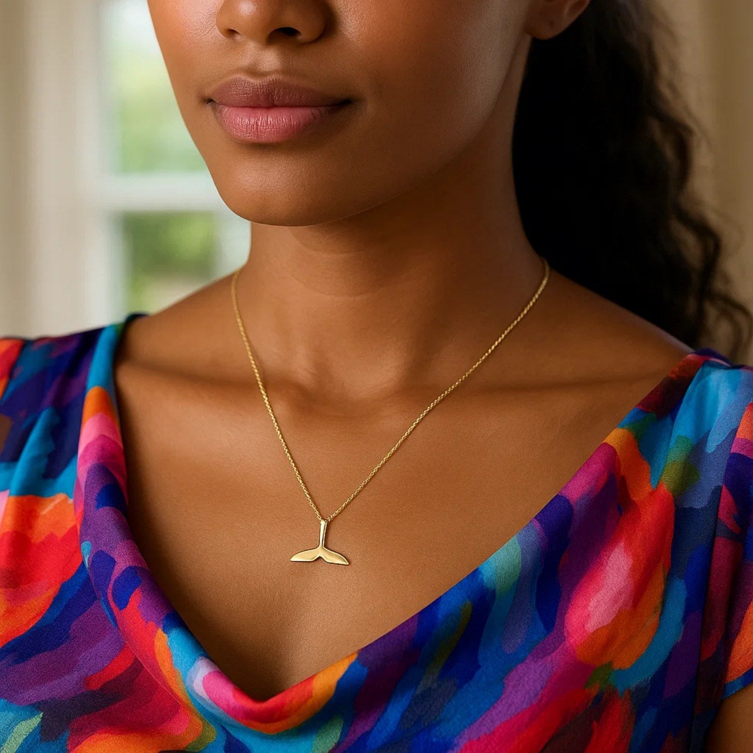 Whale Tail Necklace in 14K Yellow Gold