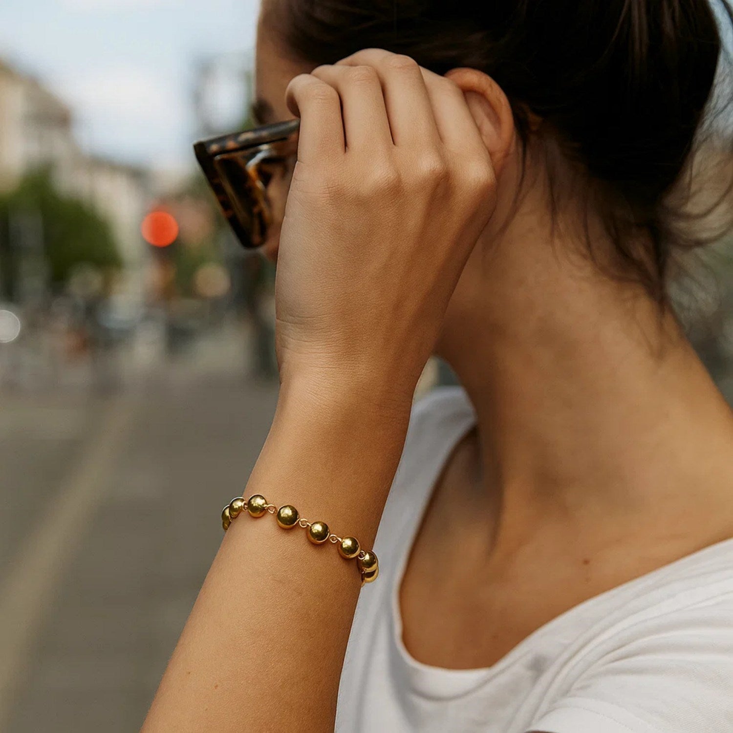 14K Yellow Gold Polished Pebble Bead Bracelet (6.00 mm)