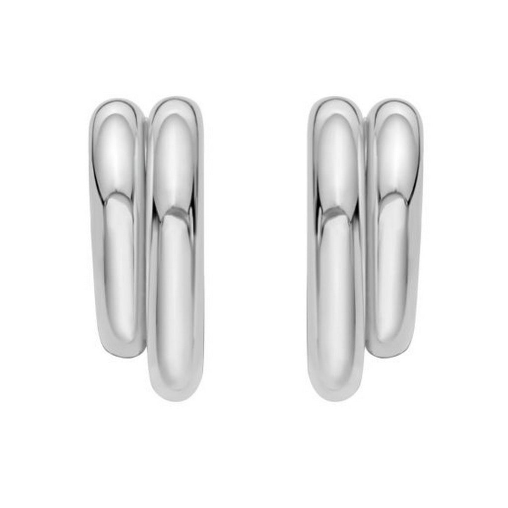 Sterling Silver Double Row Big and Small Round Hoop Earrings