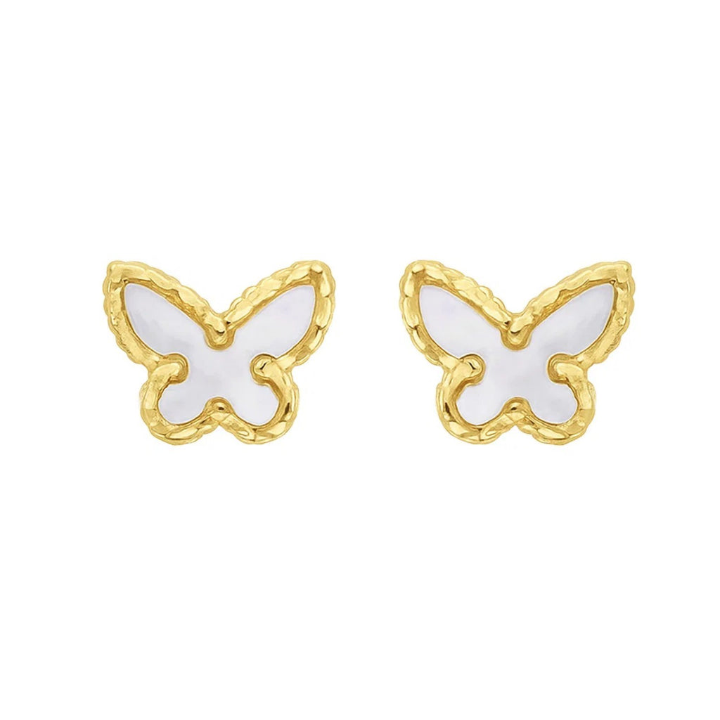 14K Yellow Gold Mother of Pearl Butterfly Stud Earrings
