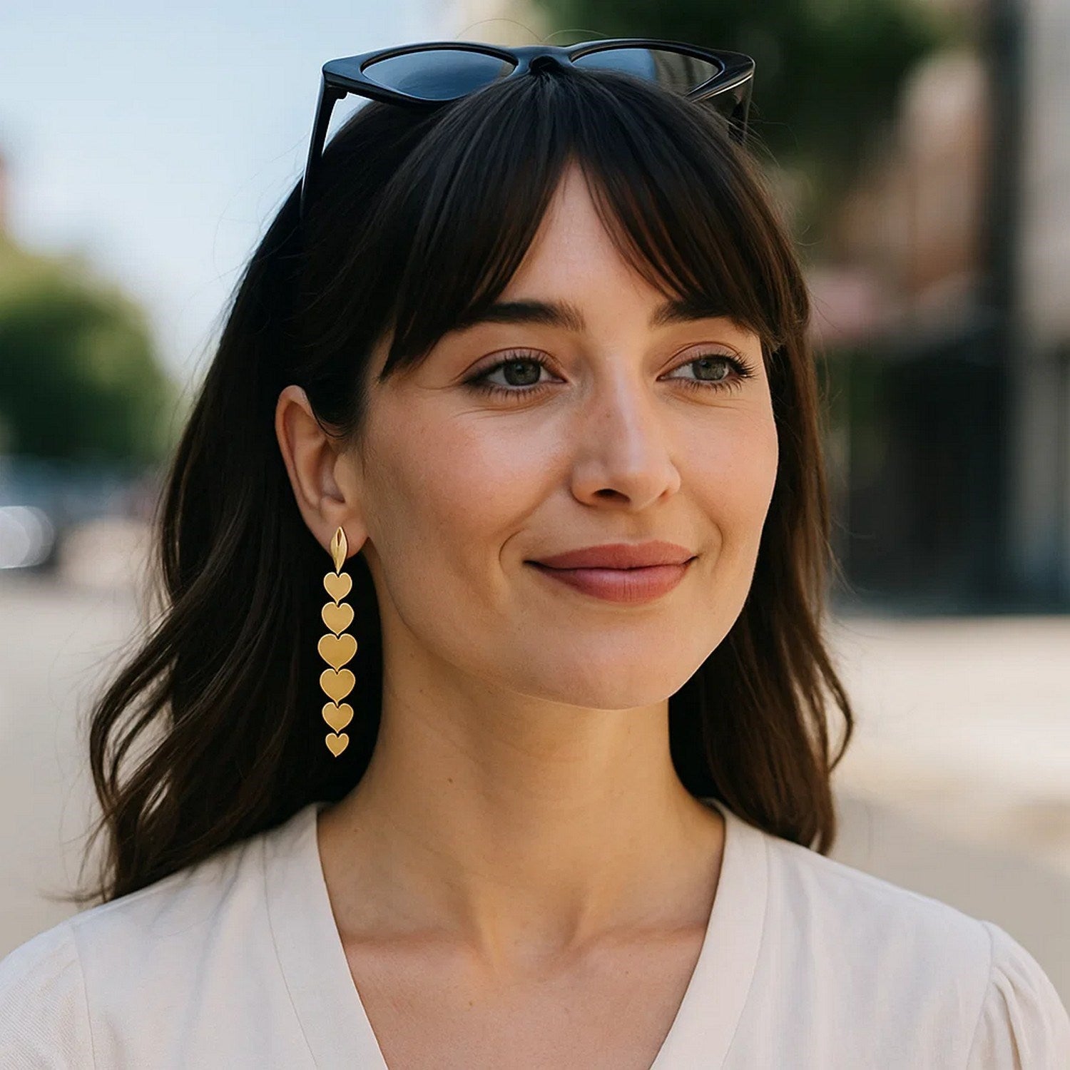 14K Yellow Gold Heart Drop Earrings