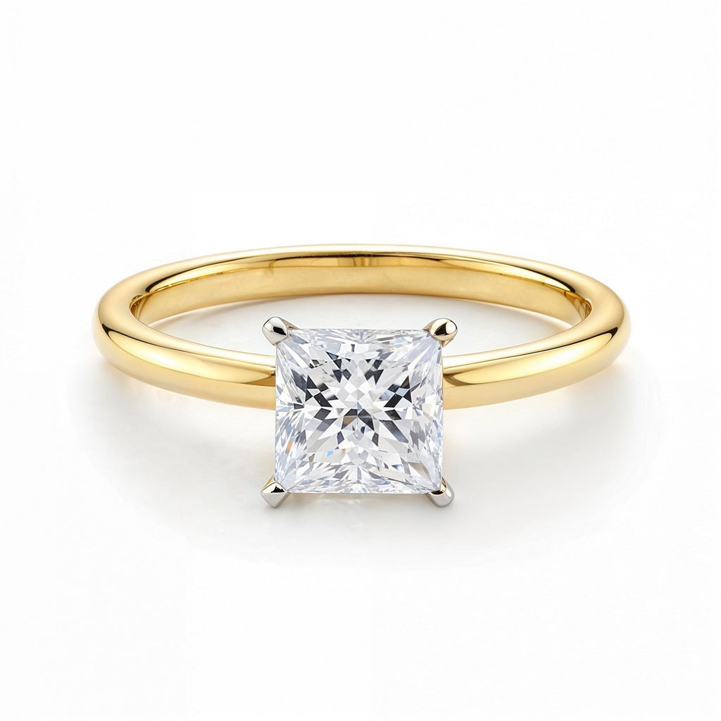 1 Carat Princess Lab Grown IGI G/VS1 Diamond Solitaire Ring in 14K Yellow Gold