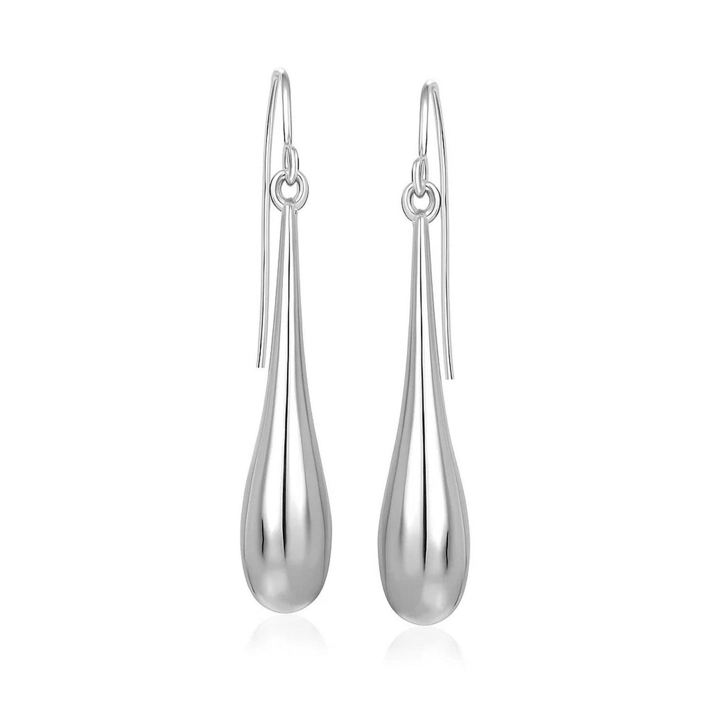 14k White Gold Long Polished Teardrop Dangling Earrings