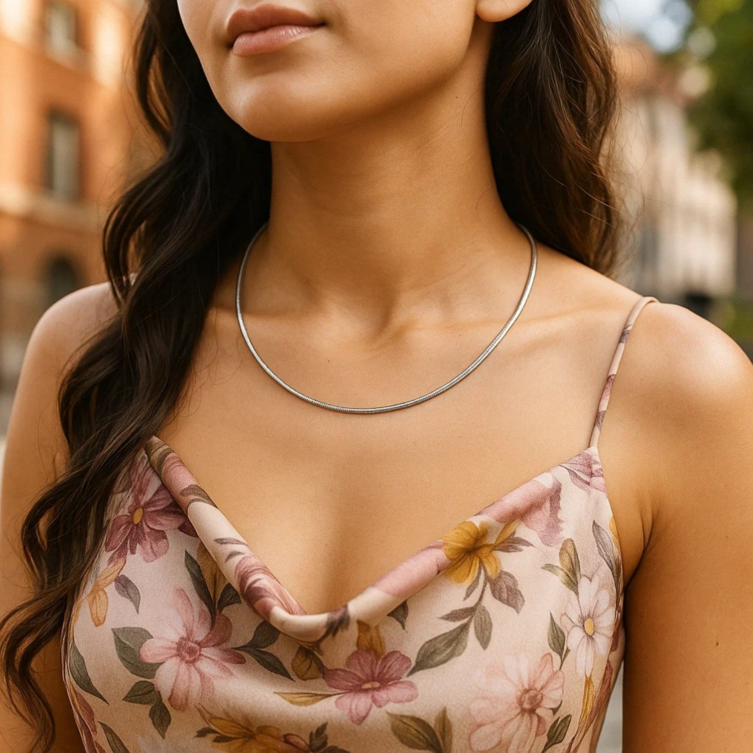 Sterling Silver Round Omega Style Chain Necklace with Rhodium Plating (1.55mm)