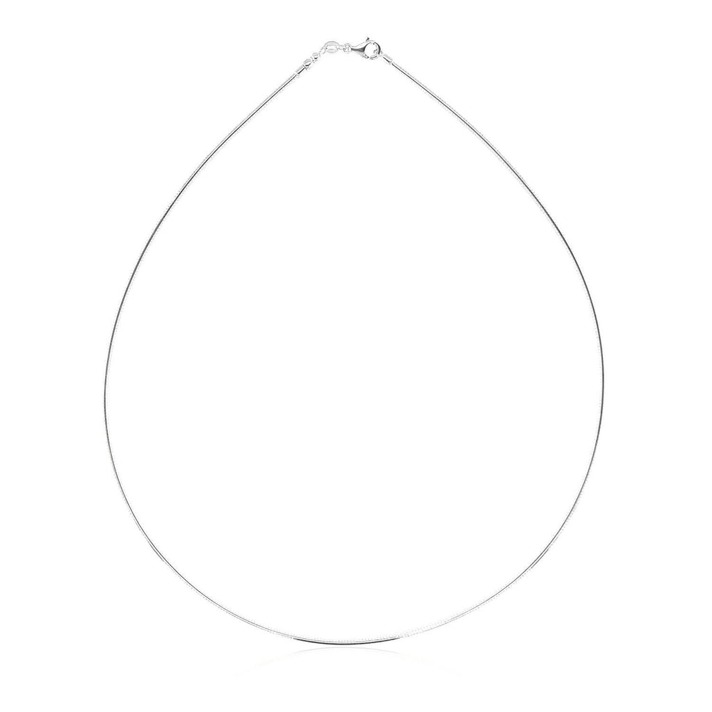 Sterling Silver Round Omega Style Chain Necklace with Rhodium Plating (1.55mm)