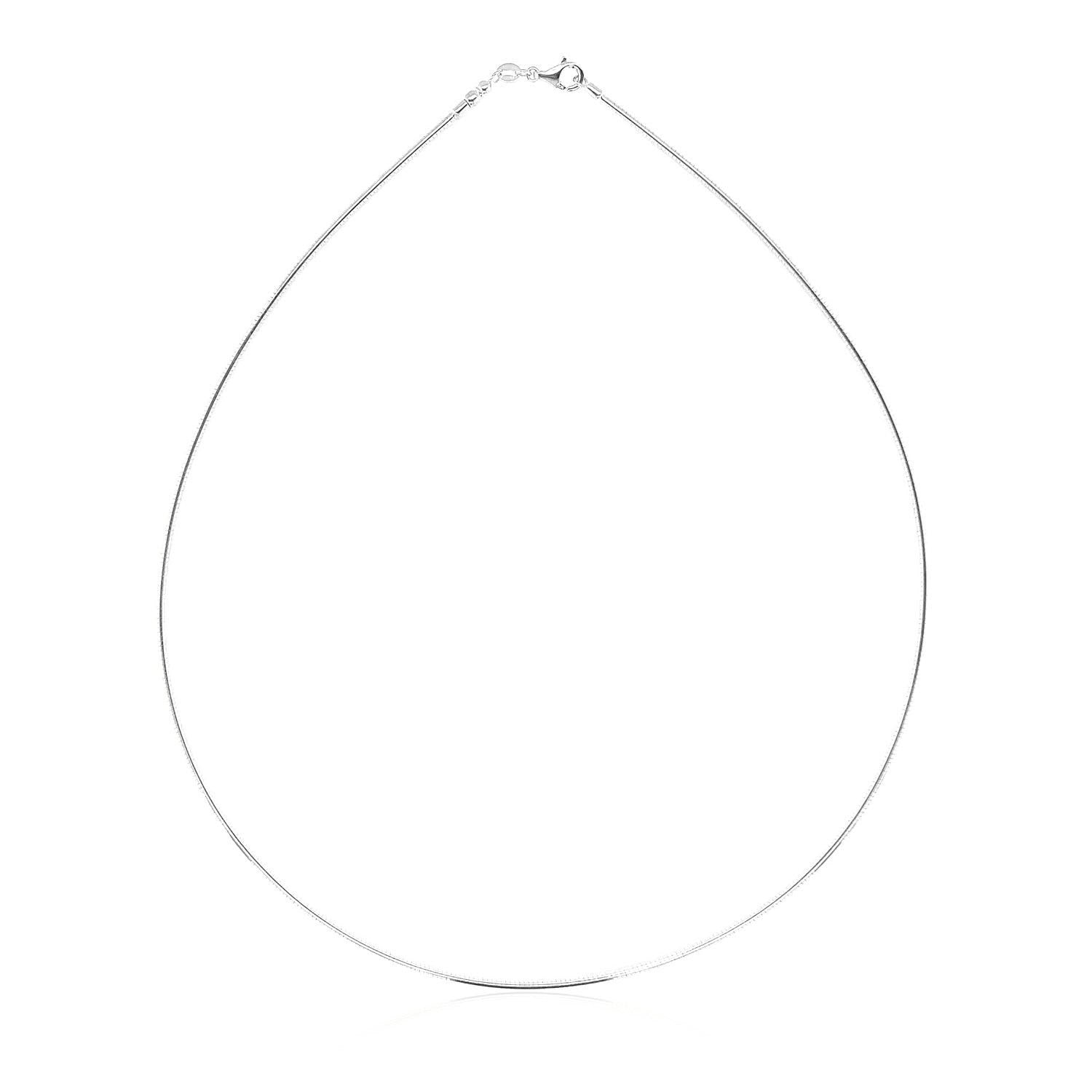 Sterling Silver Round Omega Style Chain Necklace with Rhodium Plating (1.55mm)