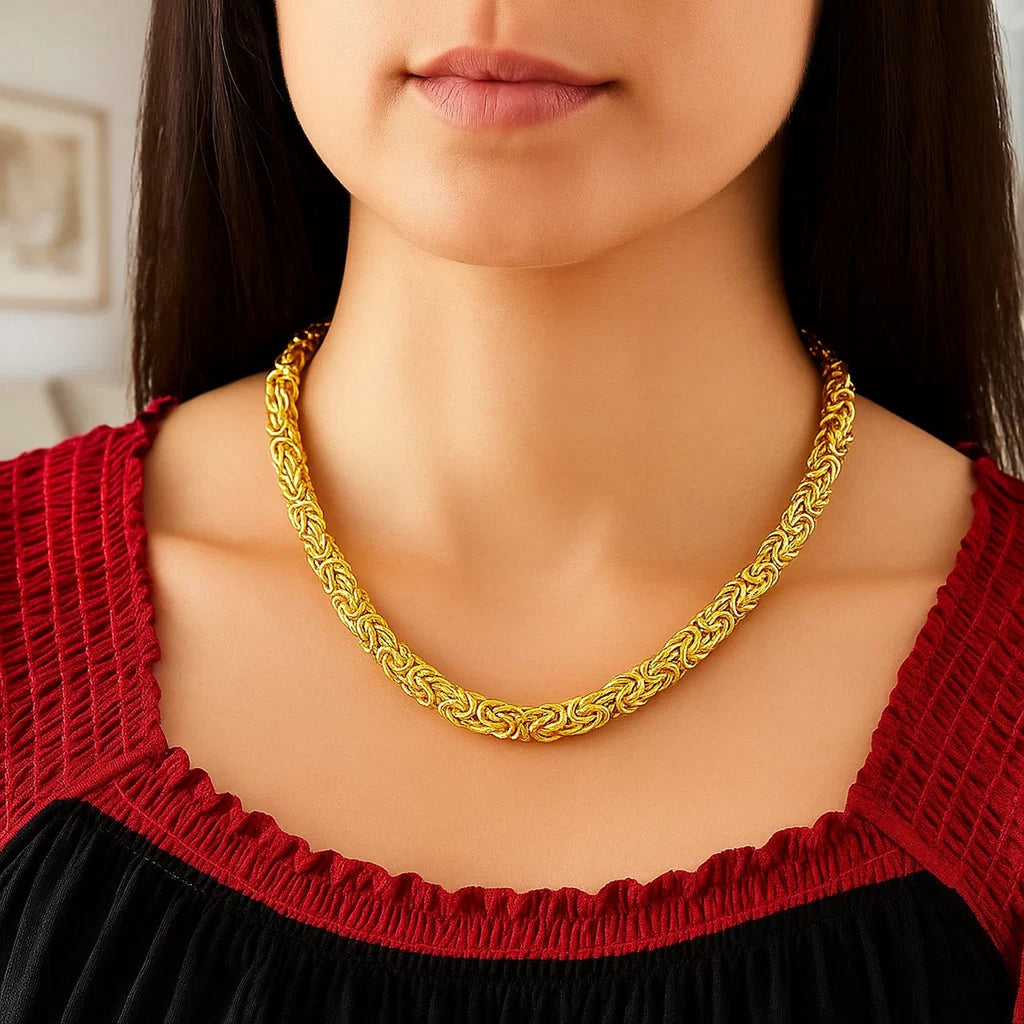 14k Yellow Gold Byzantine Design Stylish Necklace