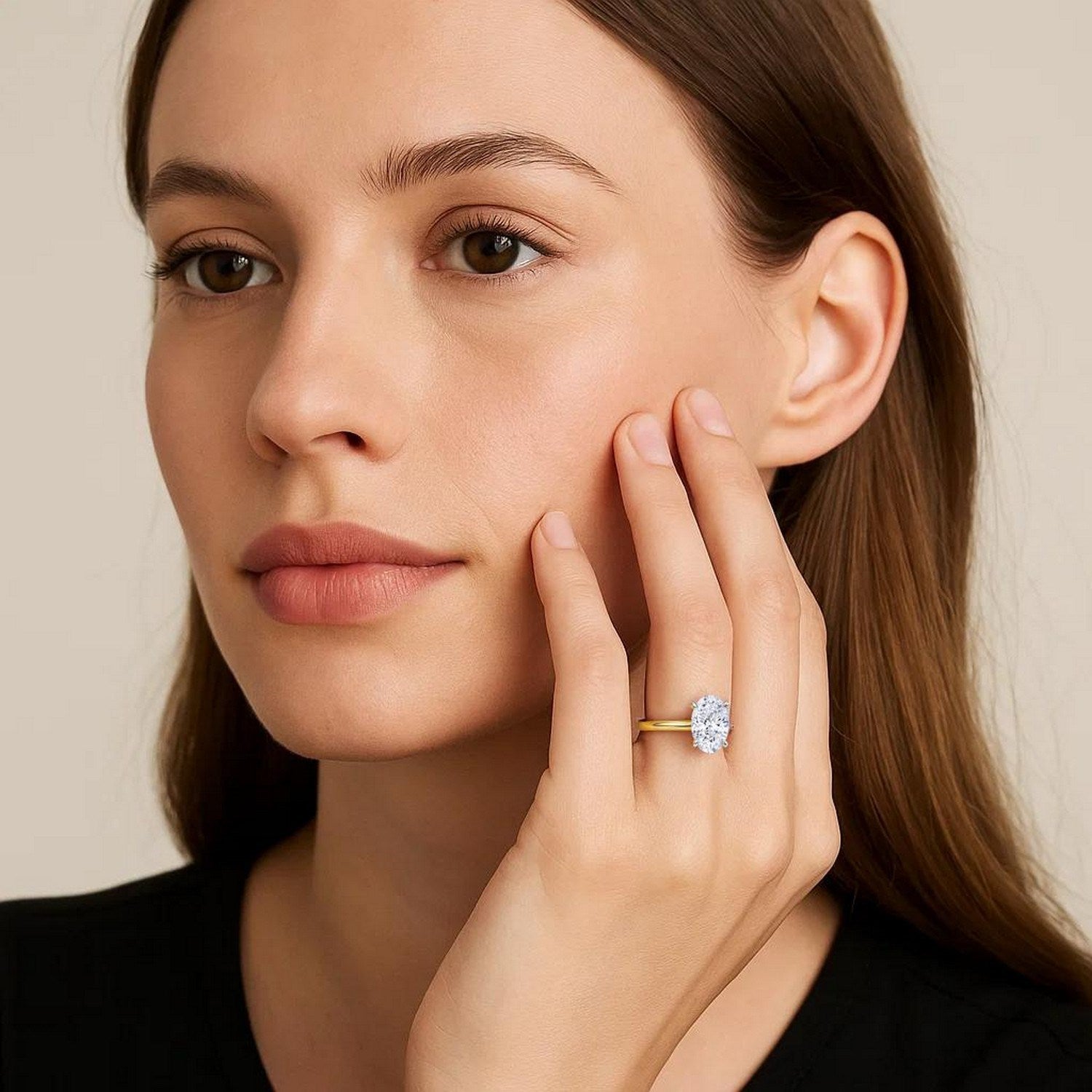 2 Carat Oval Lab Grown IGI G/VS1 Diamond Solitaire Ring in 10K Yellow Gold