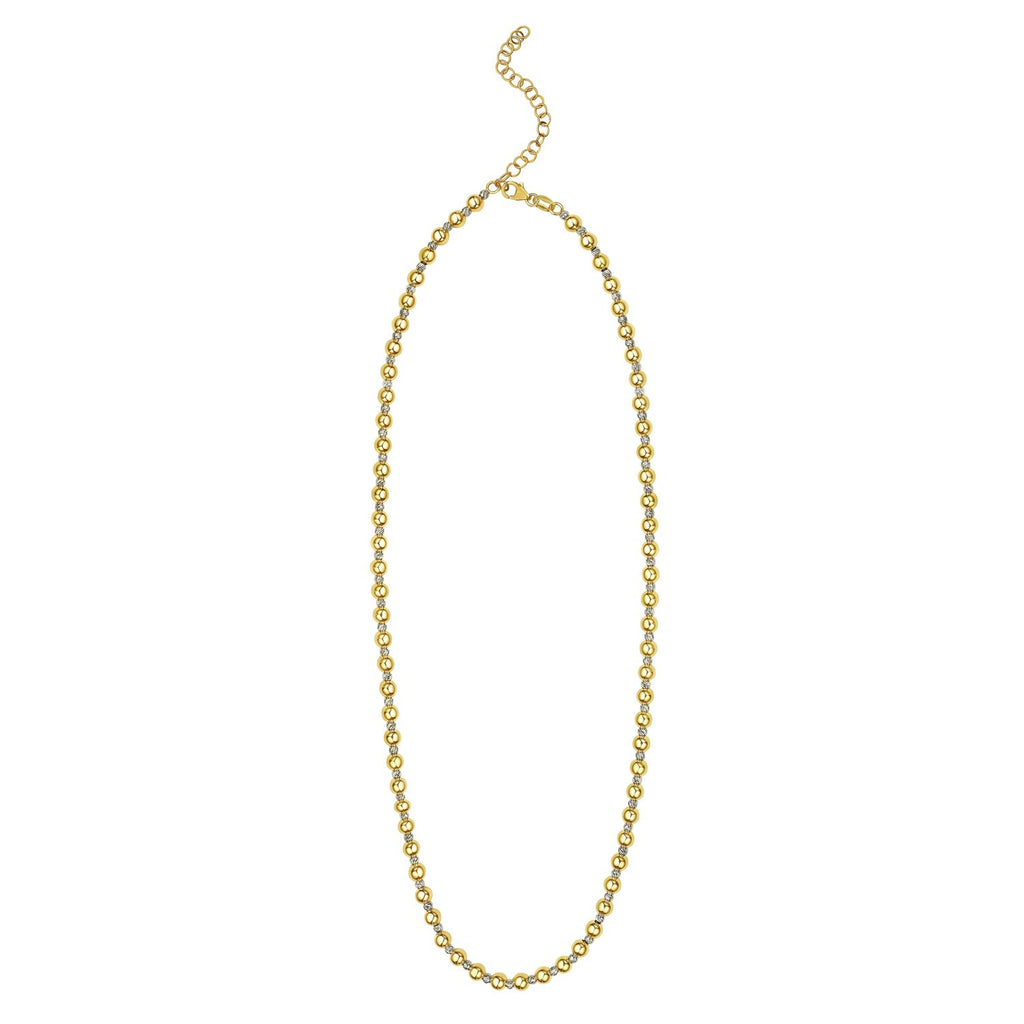 Two Tone Beaded Chain Necklace in 14K Gold