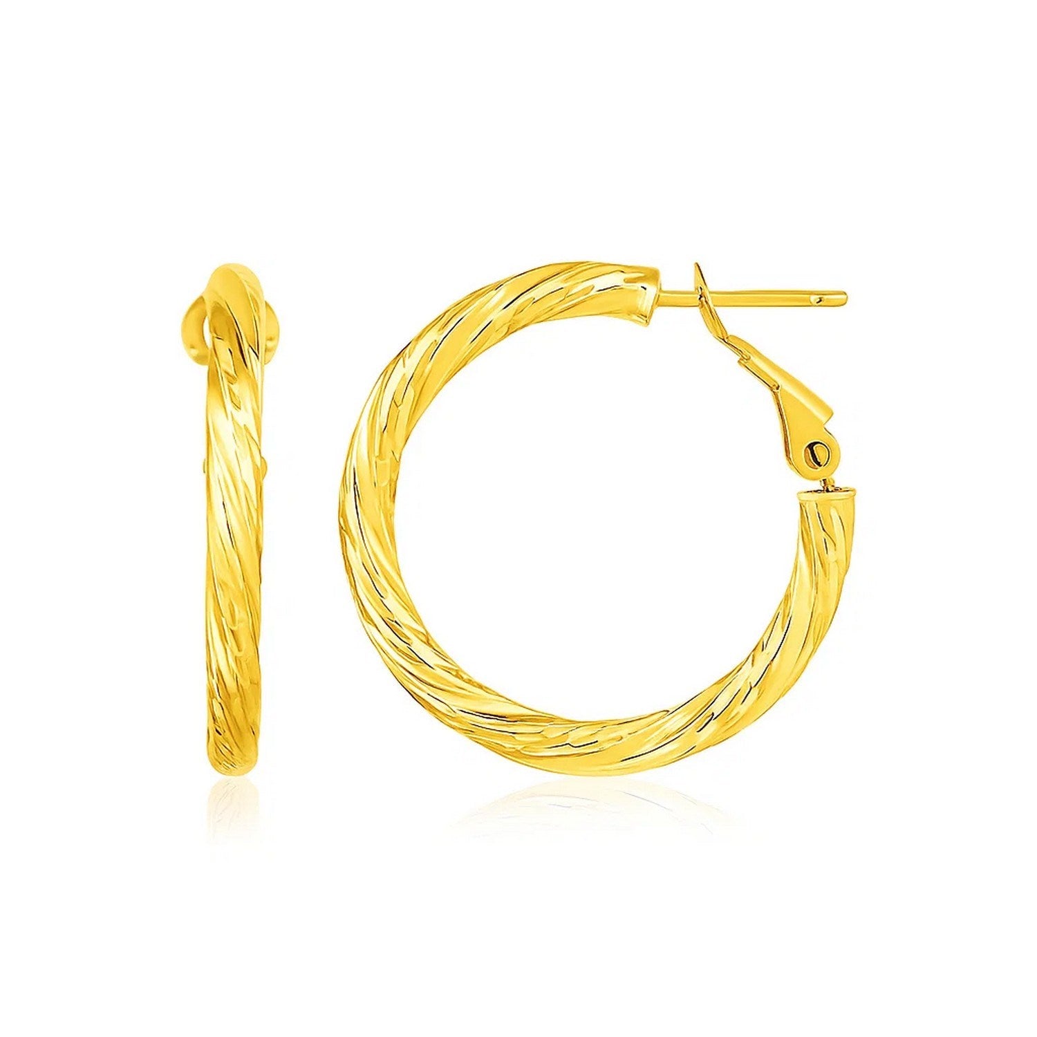 14k Yellow Gold Petite Twisted Round Hoop Earrings(3x20mm)