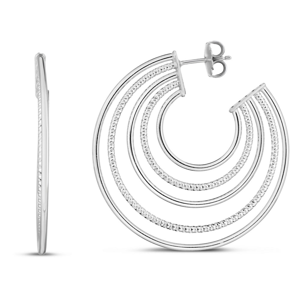 Sterling Silver Diamond Cut and Polished Five Row Hoop Earrings