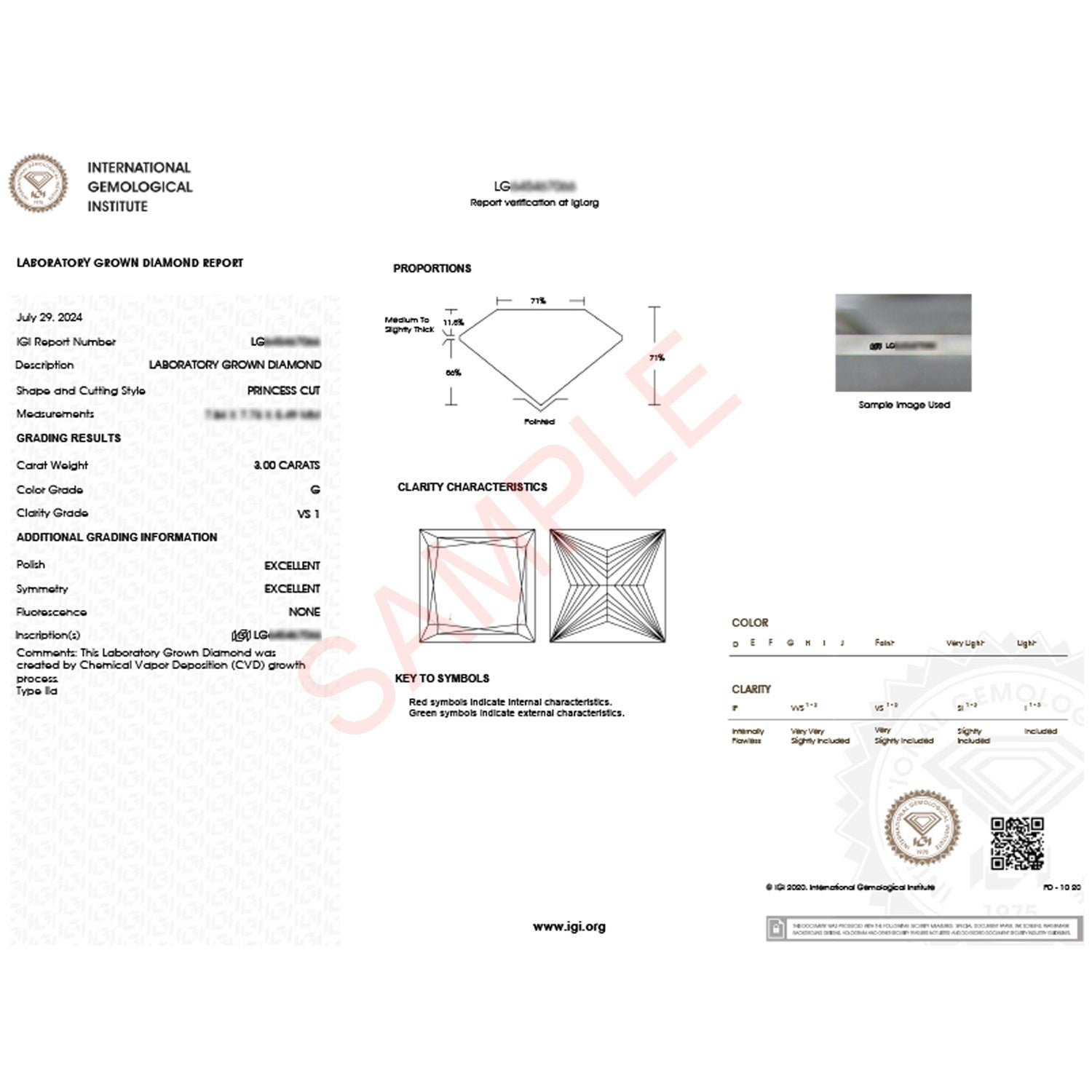 3 Carat Princess Lab Grown IGI G/VS1 Diamond Solitaire Ring in 10K White Gold