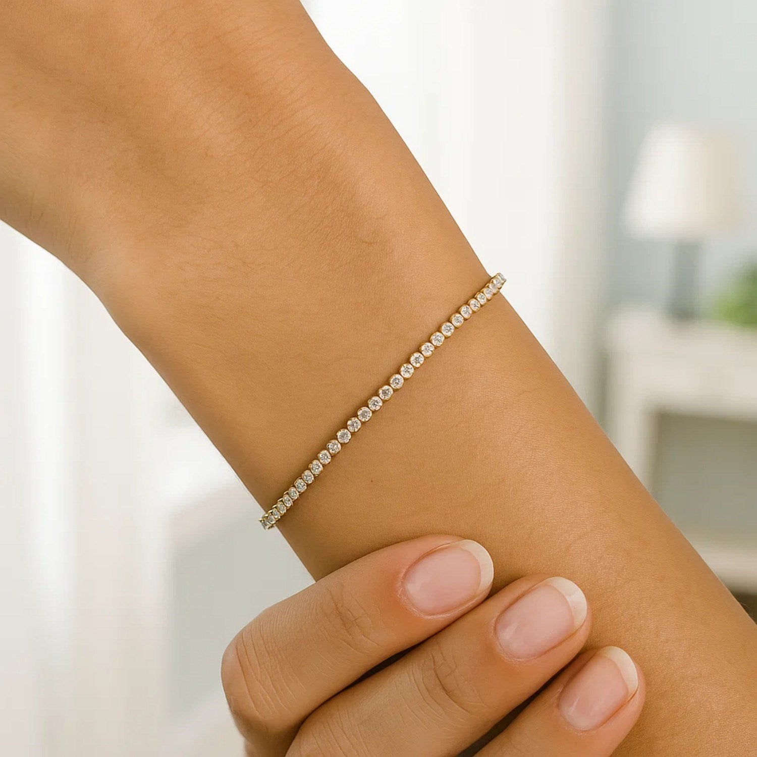 14K Two Tone Gold Diamon Oro Tennis Bracelet (2.40 mm)