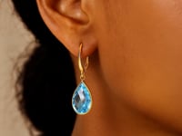 Drop Earrings with Pear-Shaped Blue Topaz Briolettes in 14k Yellow Gold