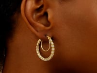 14K Two Tone Gold Iced Round Hoop Earrings