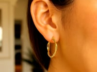 14k Yellow Gold Two Part Textured Twisted Round Hoop Earrings(3x25mm)