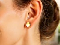 14k Yellow Gold Hexagon Stud Earrings