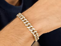 14k Yellow Gold White Pave High Polish Modern Lite Miami Cuban Bracelet(8.00 mm)