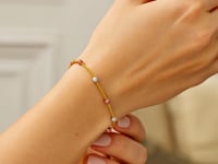 14k Tri-Color Gold Textured Bead Station Lariat Bracelet (5.00 mm)
