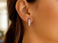 Sterling Silver Channel Set CZ Hoop Earrings (3x15 mm)