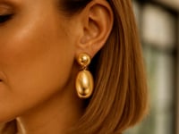 Sterling Silver Rhodium Plated Puffed Oval Double Button Drop Earrings